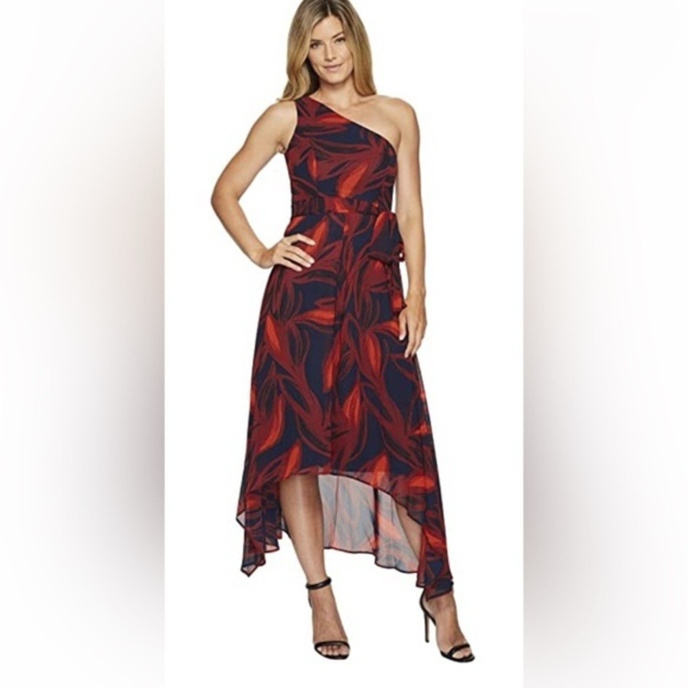 NWT Vince Camuto One Shoulder Hi-Lo Chiffon Dress SZ 14
